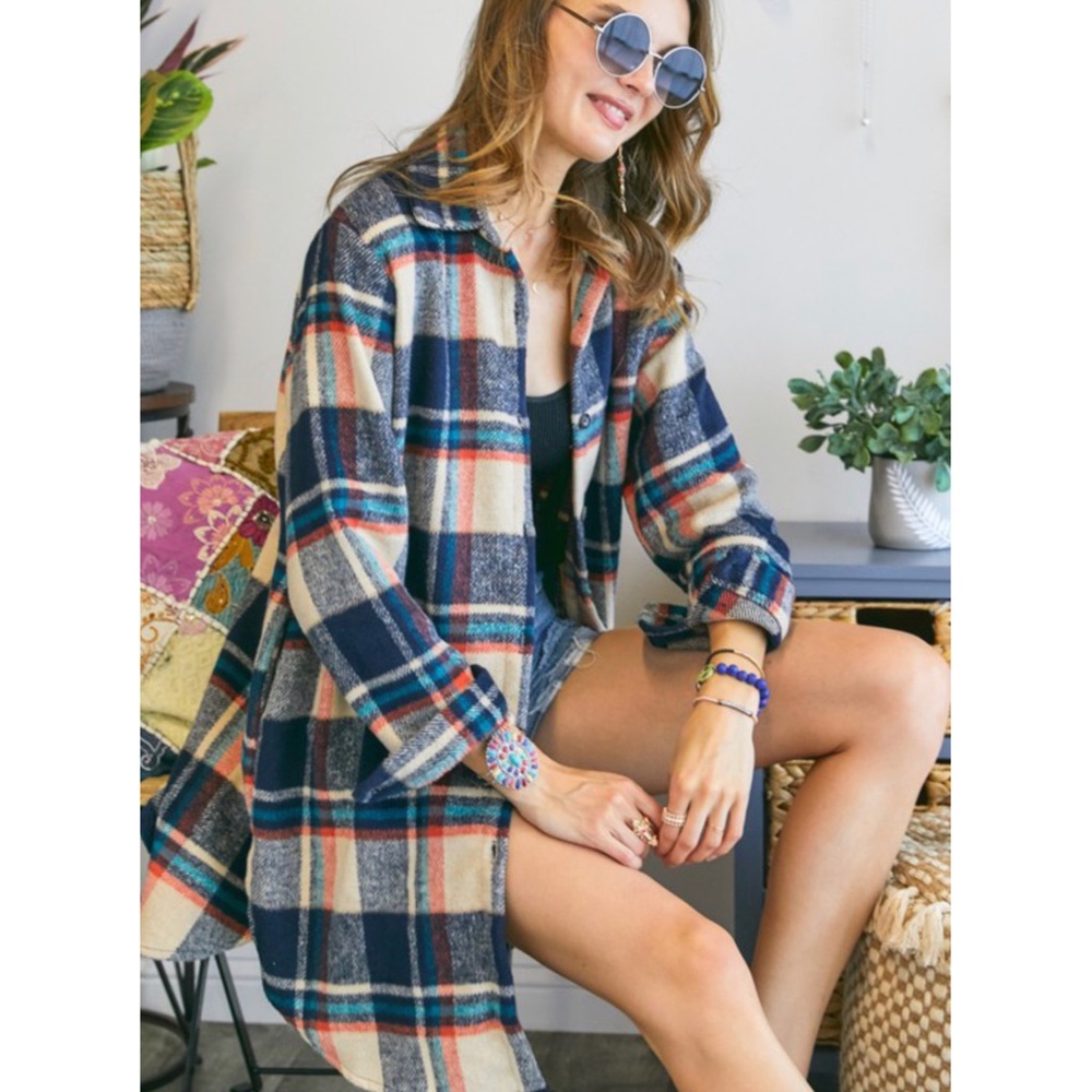 Long Flannel Plaid Shirt - Picture 5 of 7